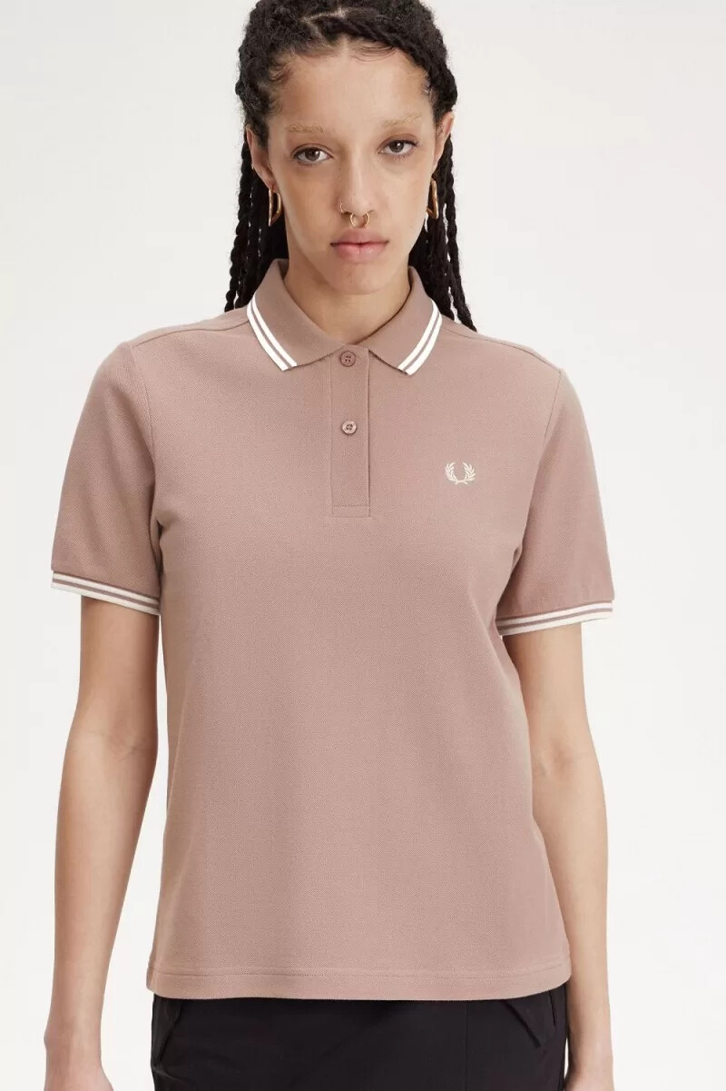fred perry g3600 damskjorta mörkrosa beige