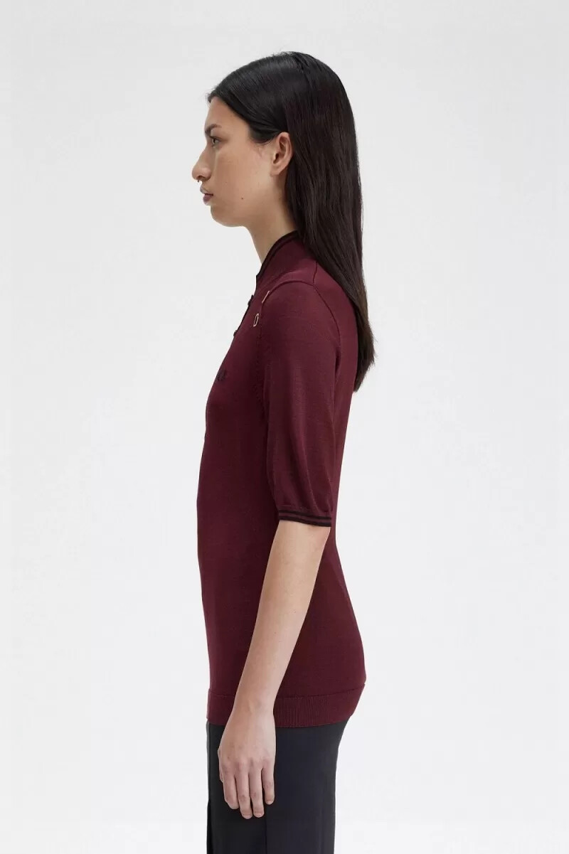 fred perry stickad damskjorta oxblood
