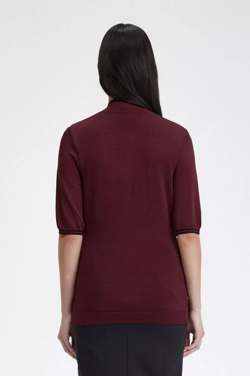 fred perry stickad damskjorta oxblood