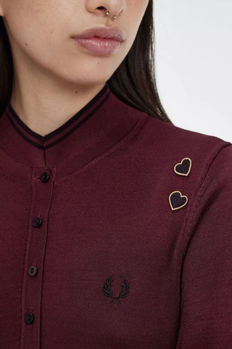 fred perry stickad damskjorta oxblood