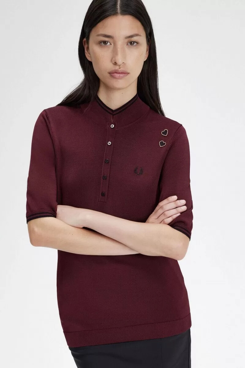 fred perry stickad damskjorta oxblood