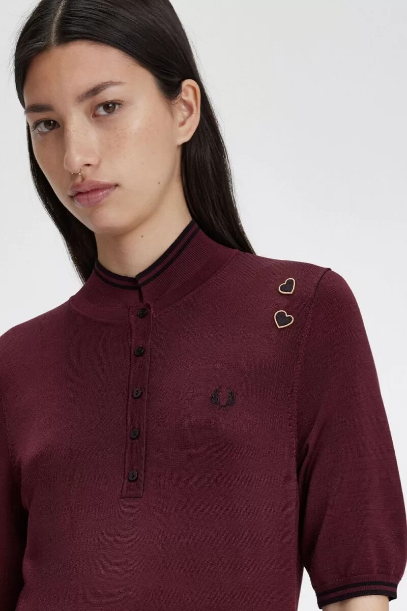 fred perry stickad damskjorta oxblood