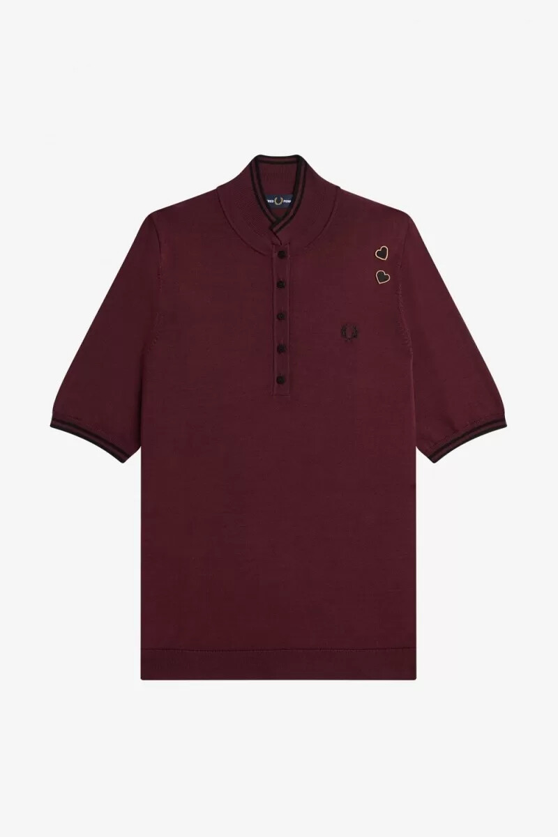 fred perry stickad damskjorta oxblood