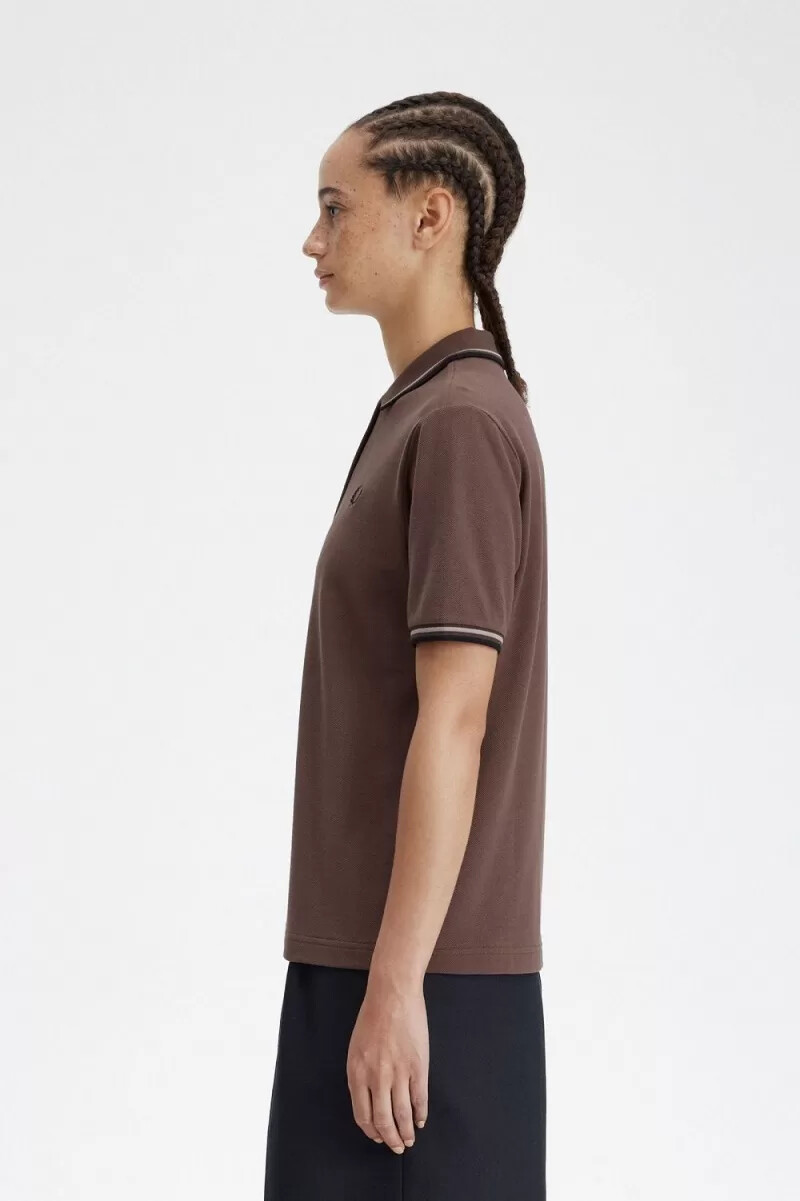 fred perry g3600 damskjorta mörkröd varm grå svart