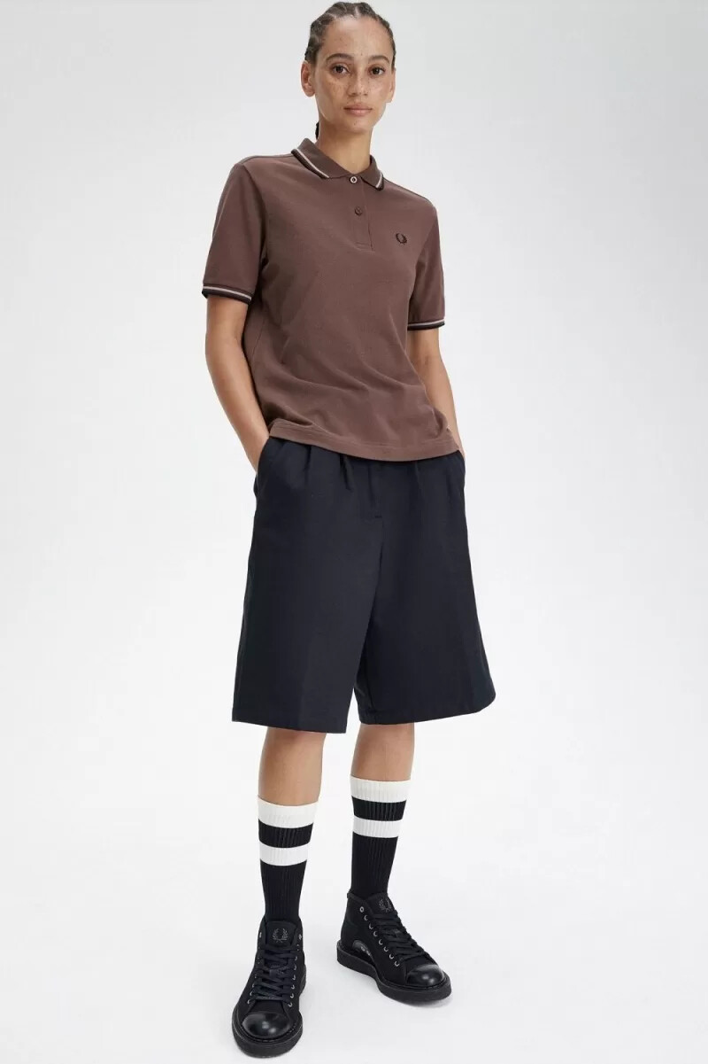 fred perry g3600 damskjorta mörkröd varm grå svart