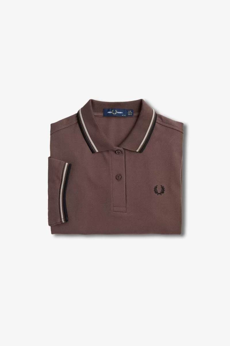 fred perry g3600 damskjorta mörkröd varm grå svart