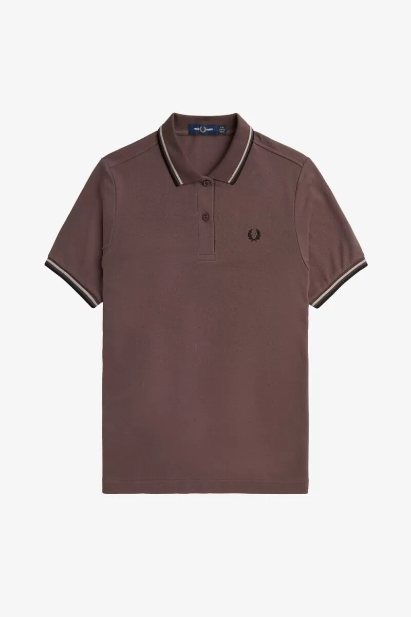 fred perry g3600 damskjorta mörkröd varm grå svart