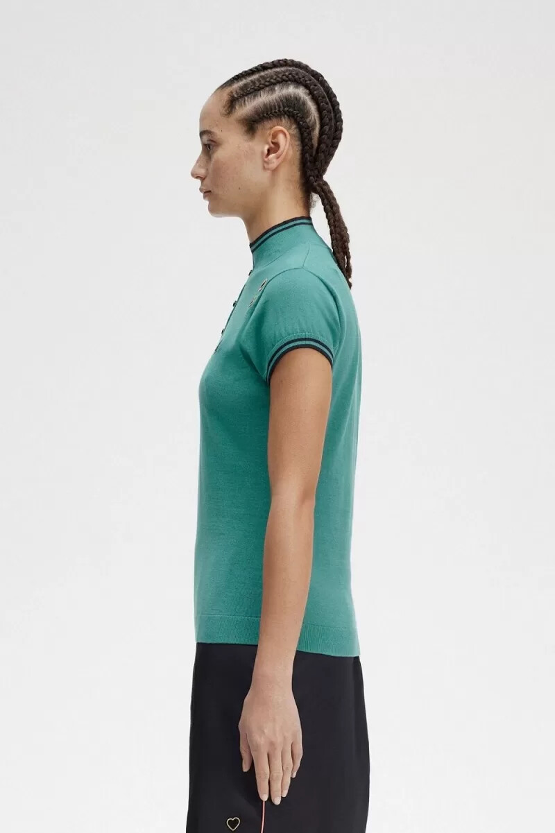 fred perry stickad damskjorta djup mintgrön