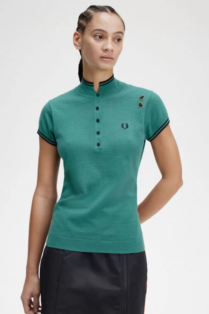 fred perry stickad damskjorta djup mintgrön