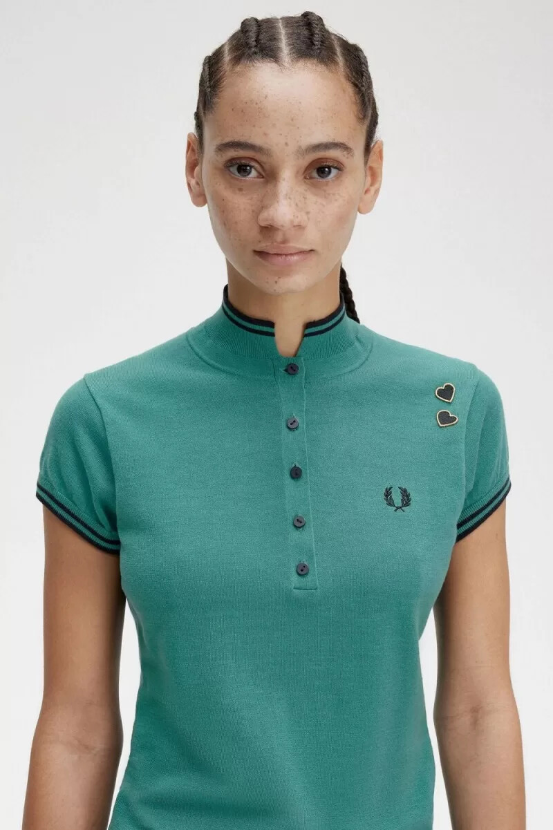 fred perry stickad damskjorta djup mintgrön
