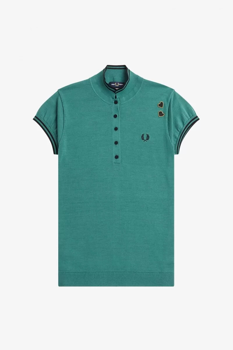 fred perry stickad damskjorta djup mintgrön
