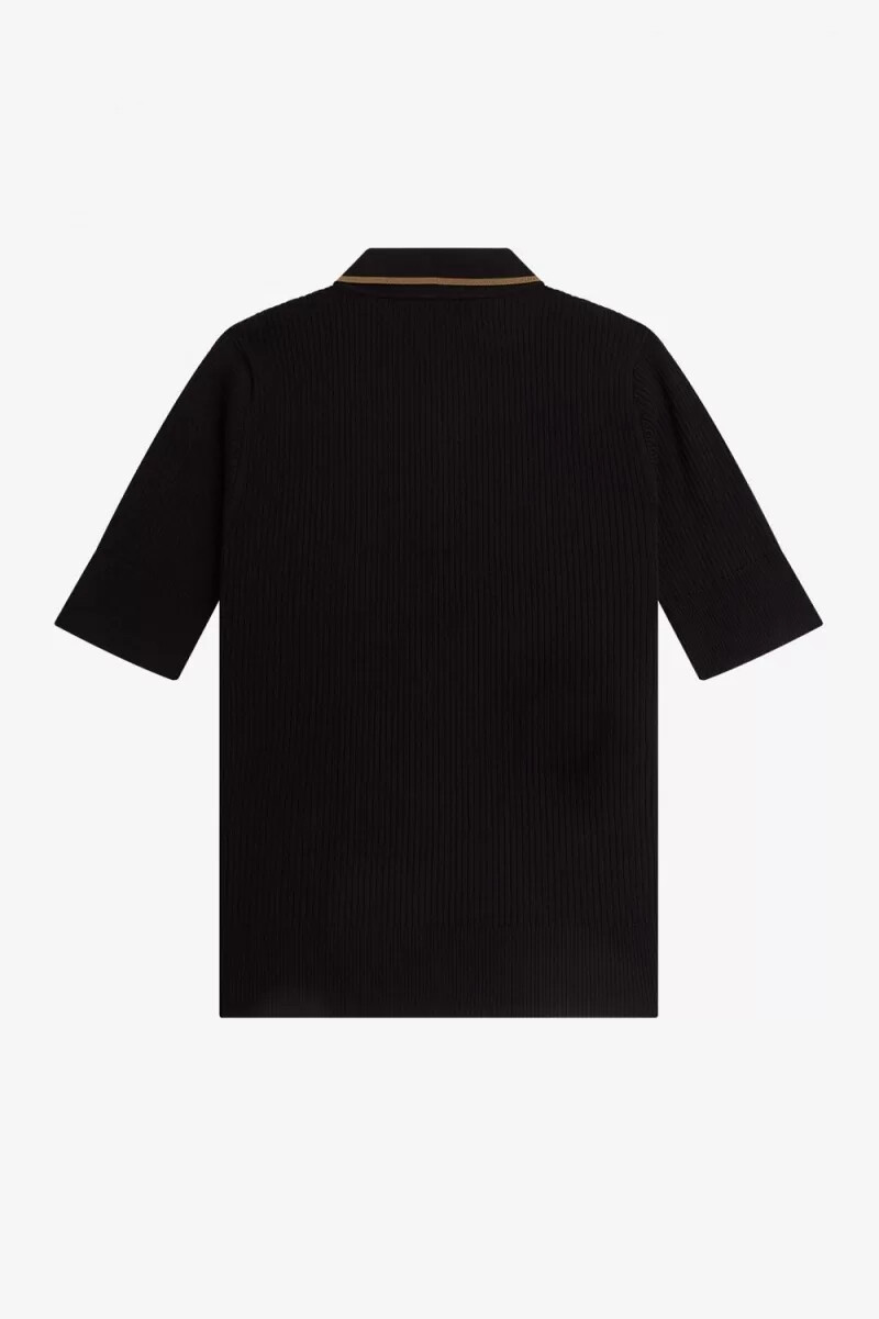 fred perry ribbad stickad damskjorta svart