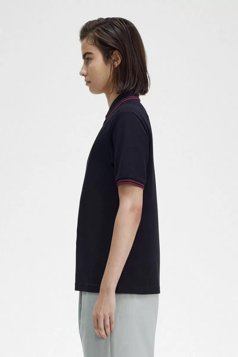 fred perry g3600 damskjorta marinblå oxblood oxblood