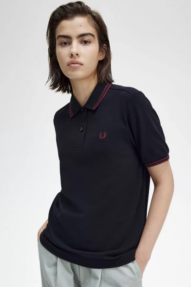 fred perry g3600 damskjorta marinblå oxblood oxblood