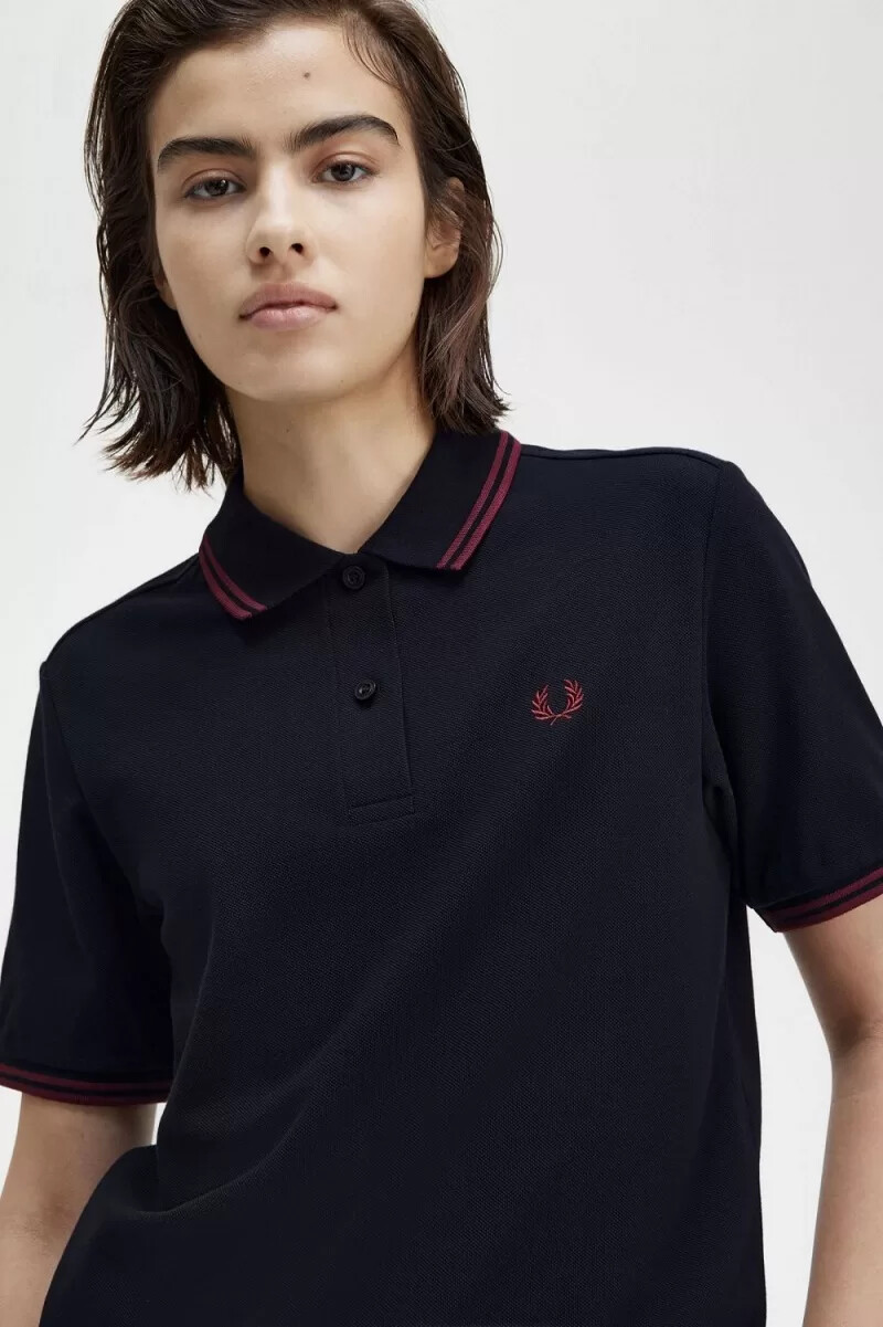 fred perry g3600 damskjorta marinblå oxblood oxblood