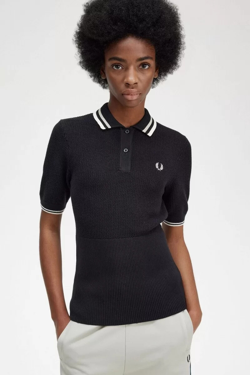 fred perry Öppen stickad damskjorta svart