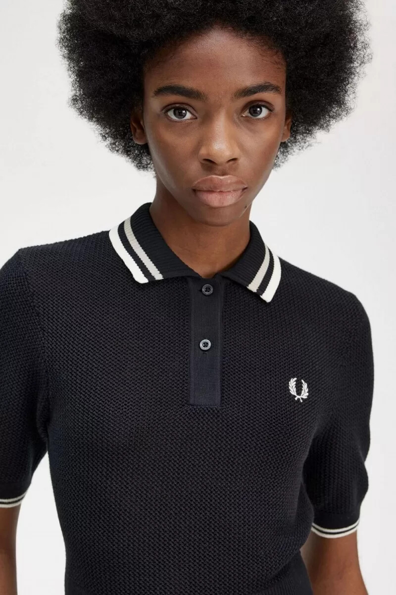 fred perry Öppen stickad damskjorta svart