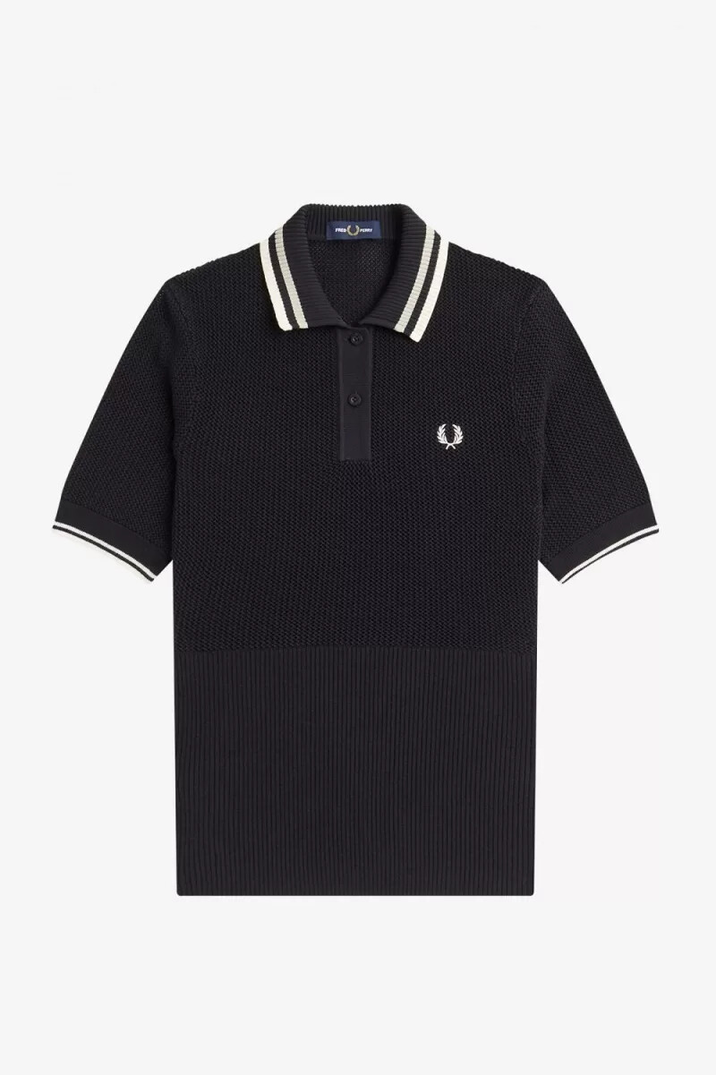 fred perry Öppen stickad damskjorta svart
