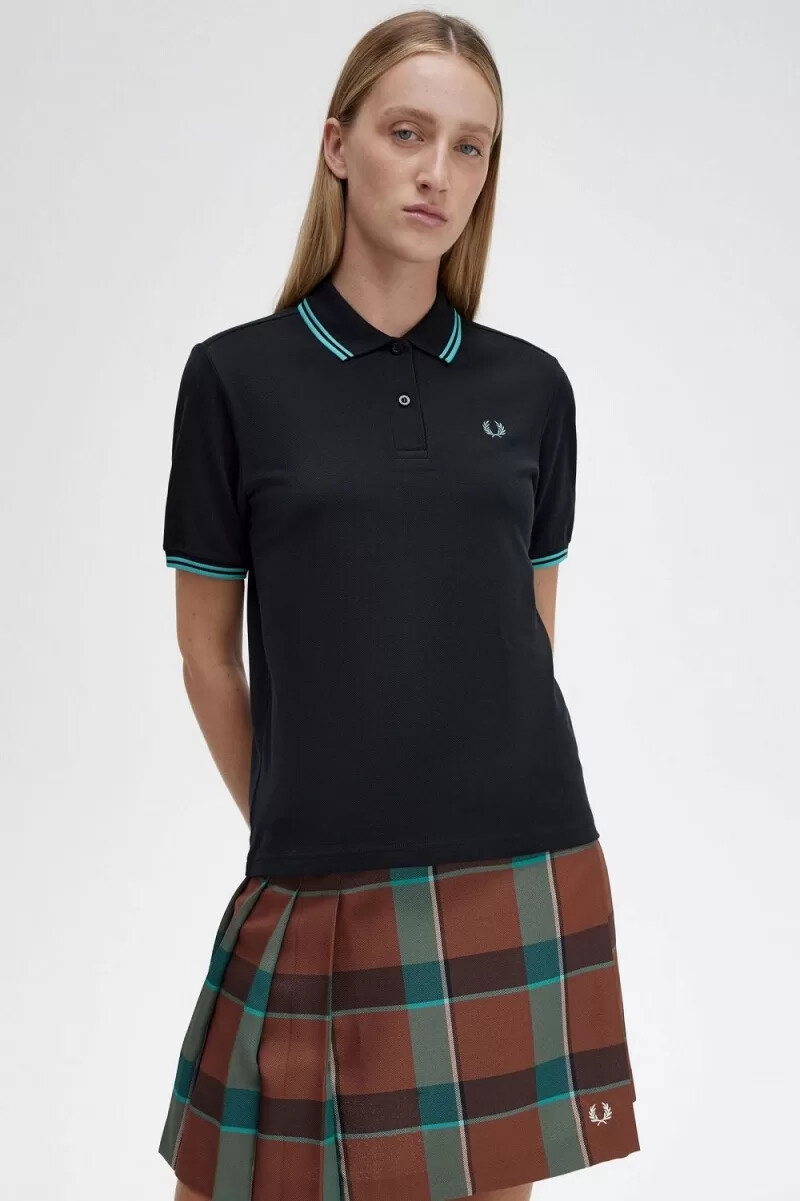 fred perry g3600 damskjorta svart djup mintgrå djup mintgrå