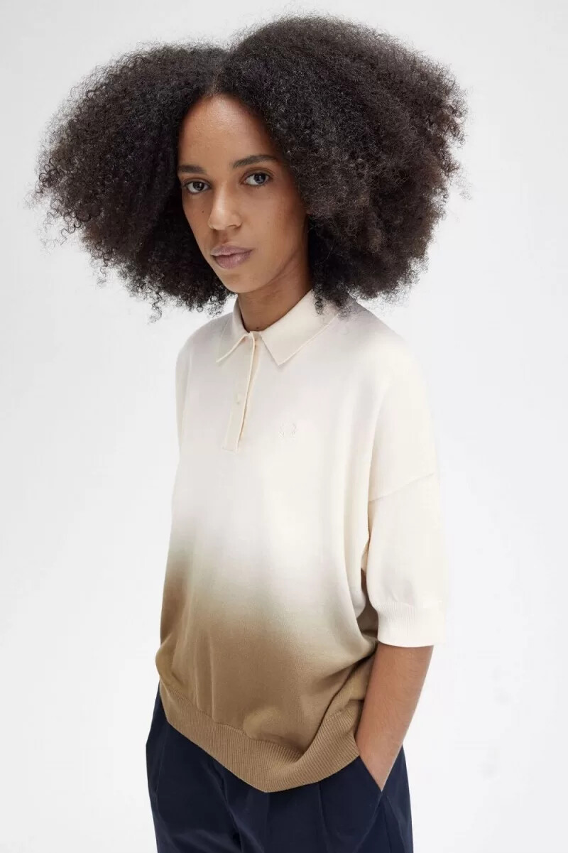 fred perry ombre stickad damskjorta silky peach
