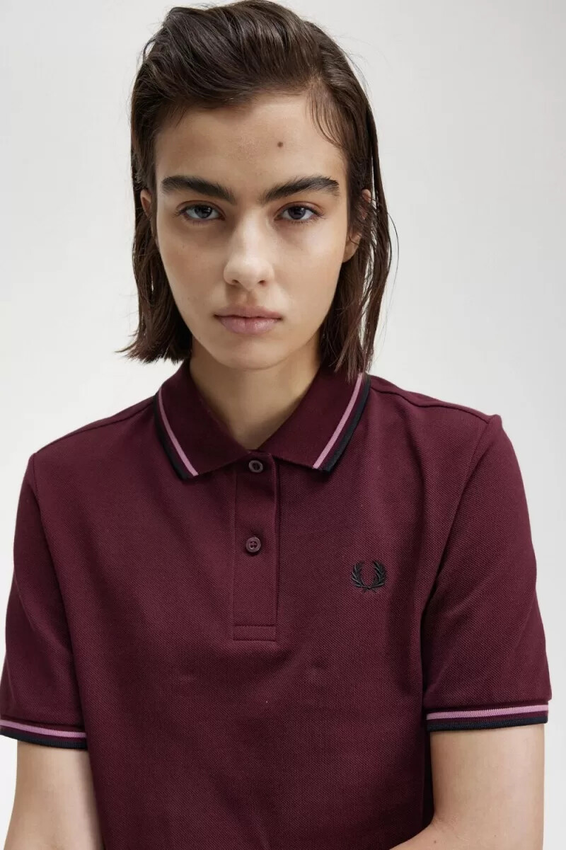 fred perry g3600 damskjorta oxblood dusty rose rosa svart