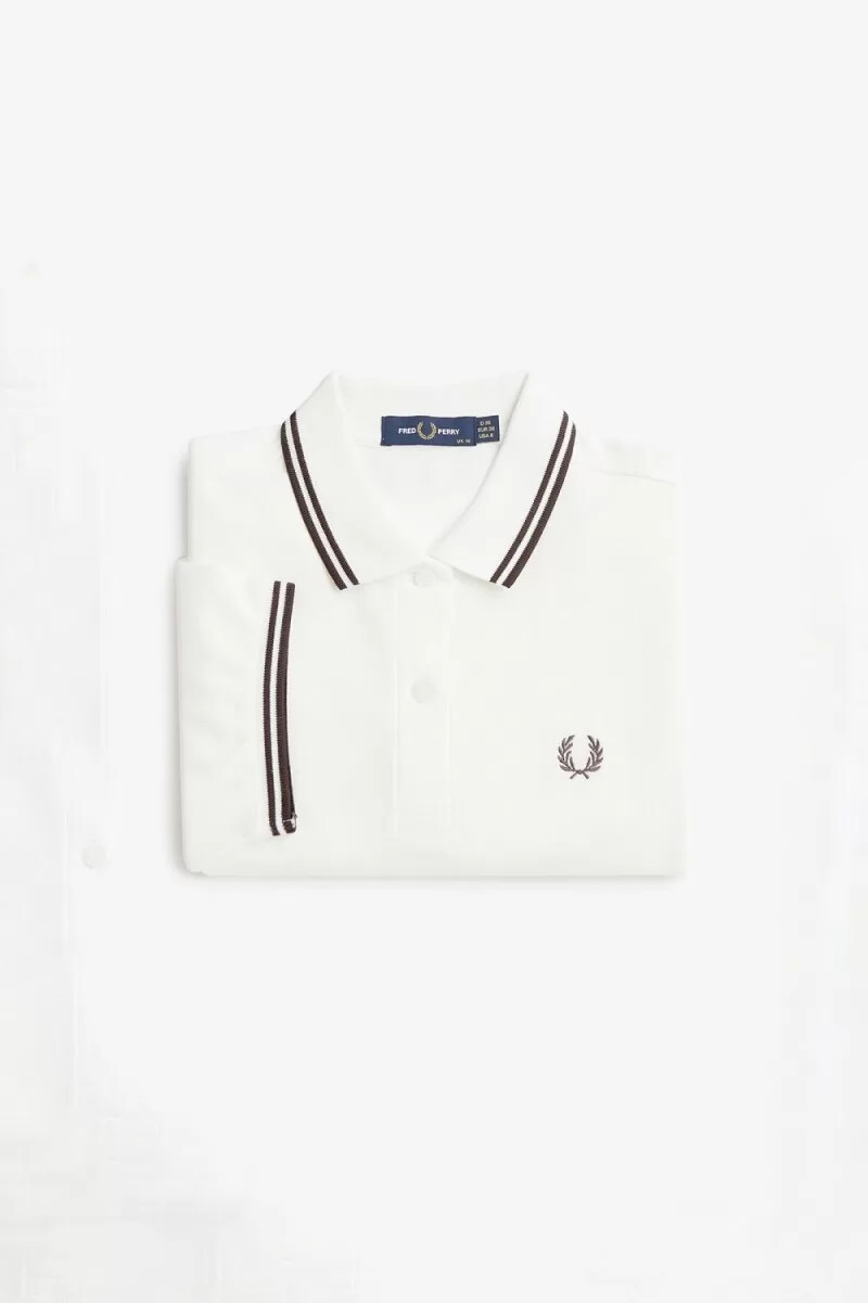 fred perry g3600 damskjorta snövit mörkröd