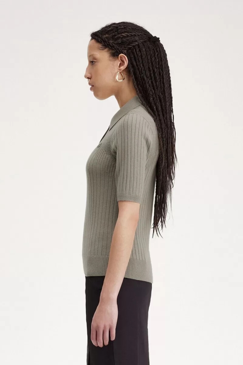 fred perry pointelle detail stickad damskjorta varm grå