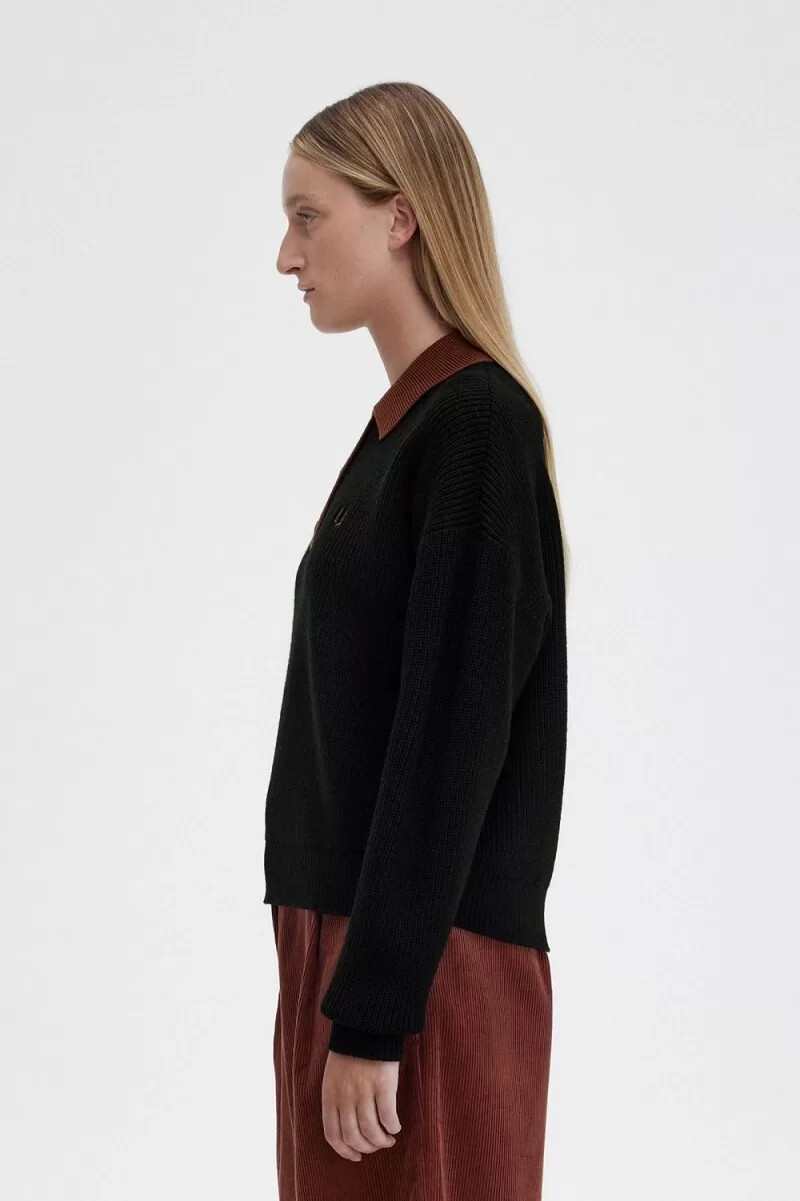 fred perry stickad damskjorta svart