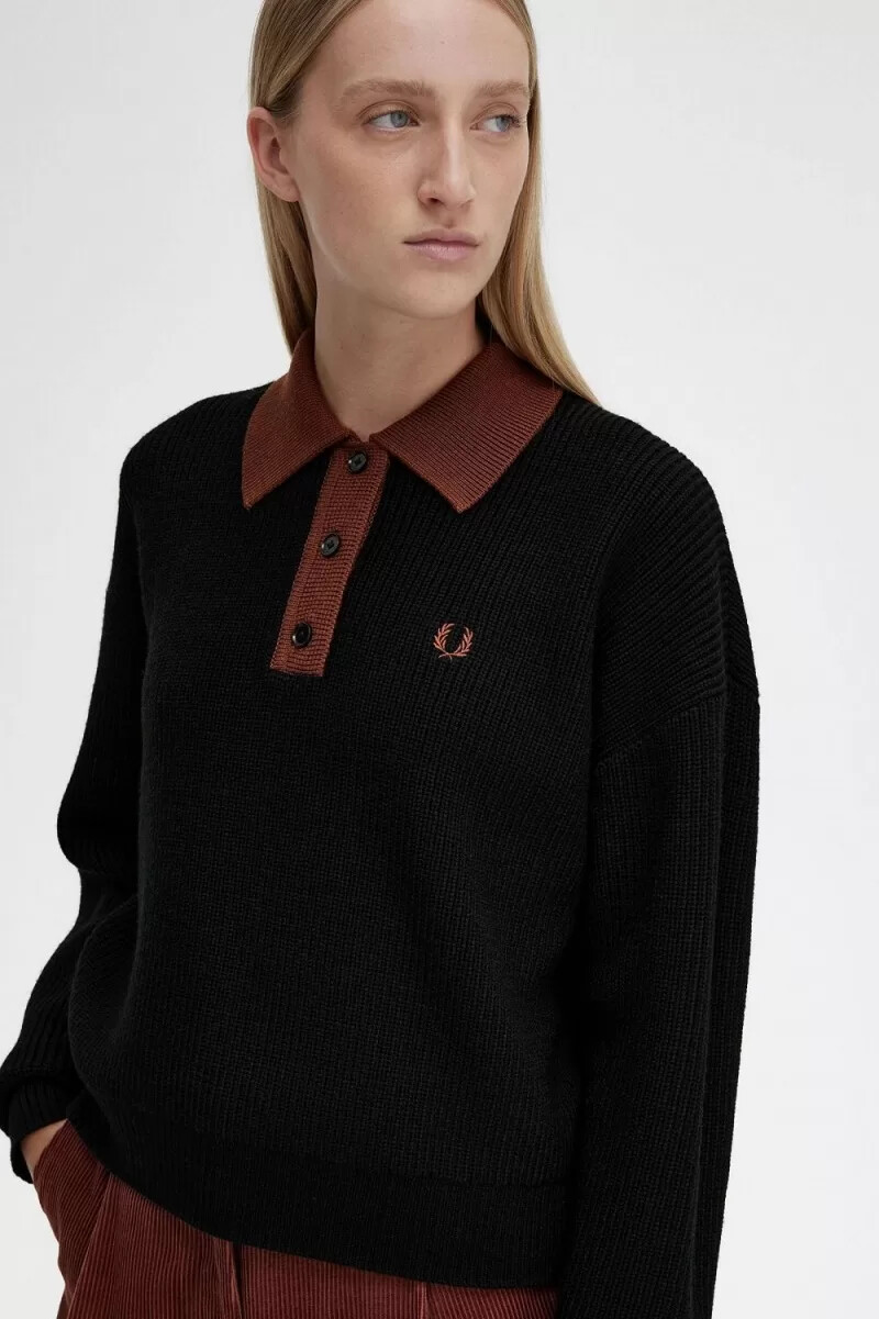 fred perry stickad damskjorta svart