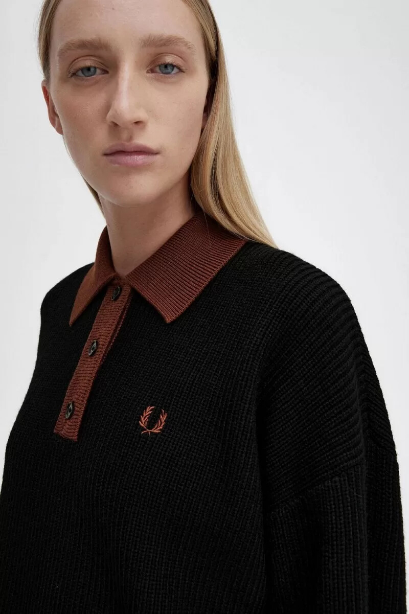 fred perry stickad damskjorta svart