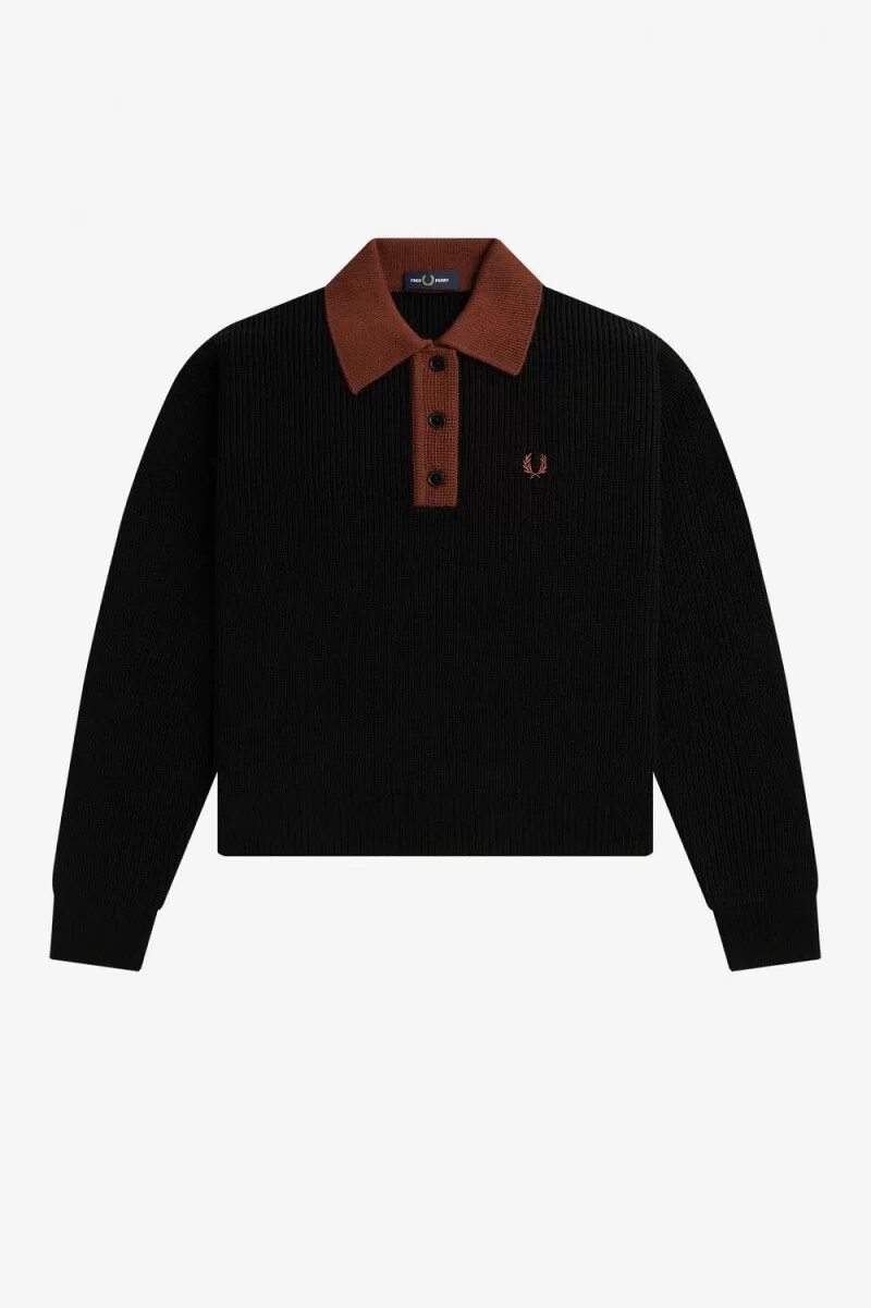 fred perry stickad damskjorta svart