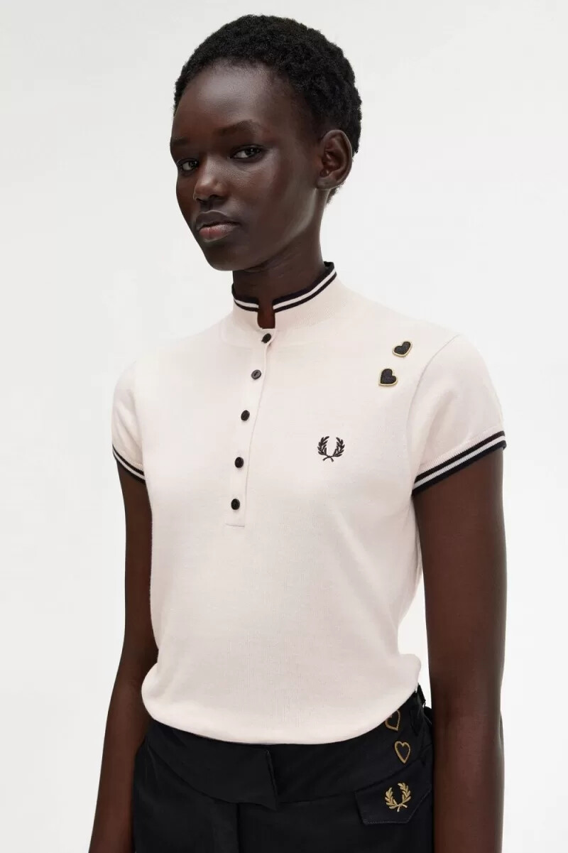 fred perry stickad damskjorta mjölkrosa
