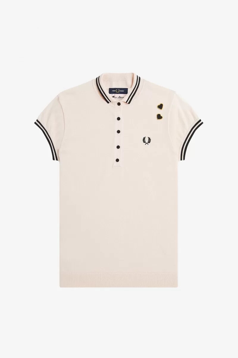 fred perry stickad damskjorta mjölkrosa