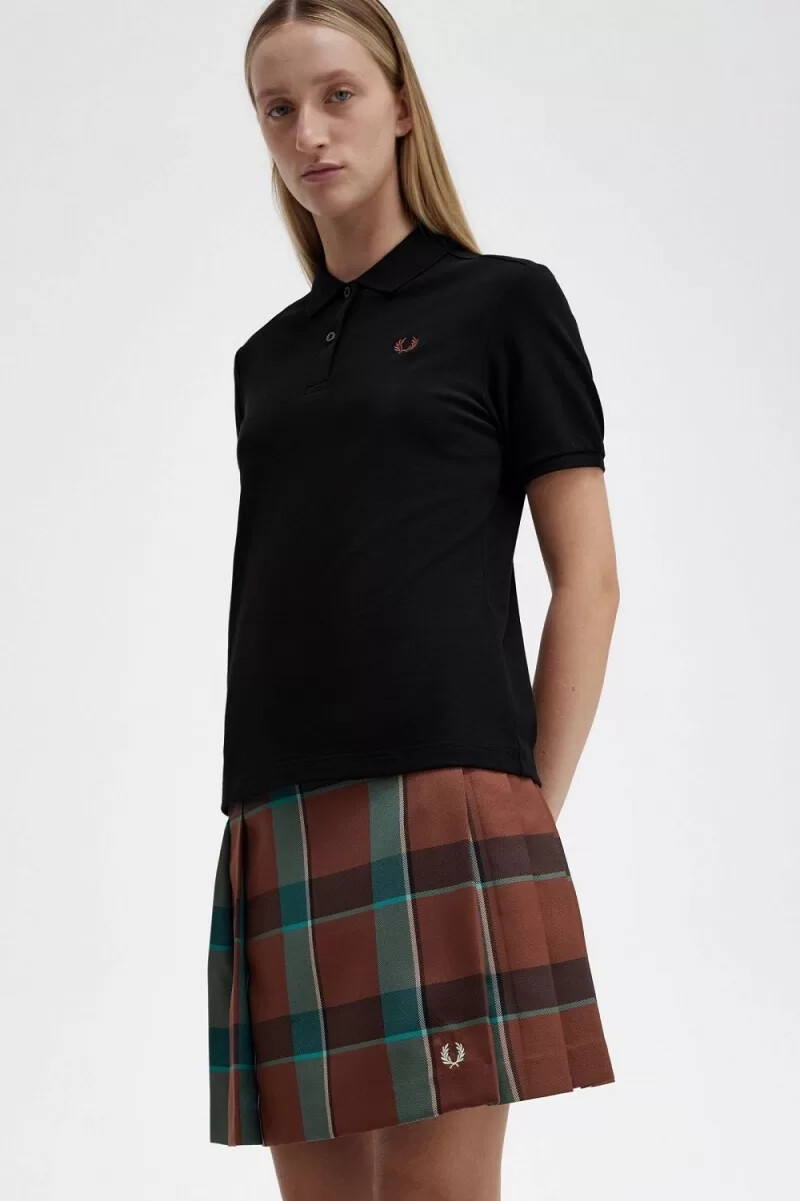 fred perry g6000 damskjorta svart whiskybrun