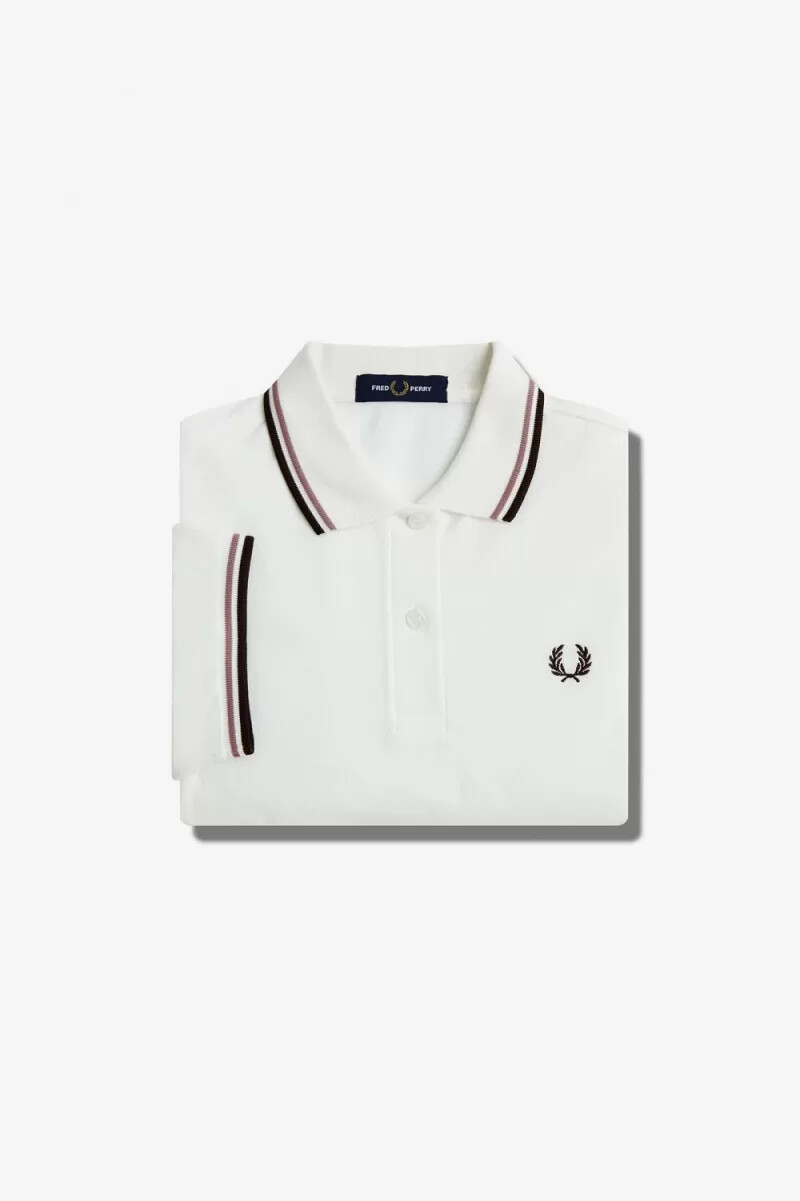 fred perry g3600 damskjorta snövit mörkrosa bränd tobak
