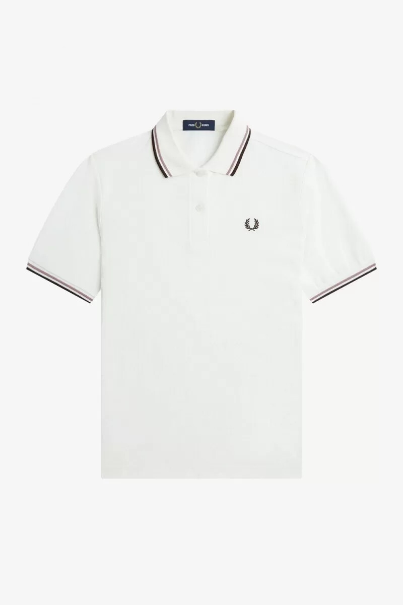 fred perry g3600 damskjorta snövit mörkrosa bränd tobak