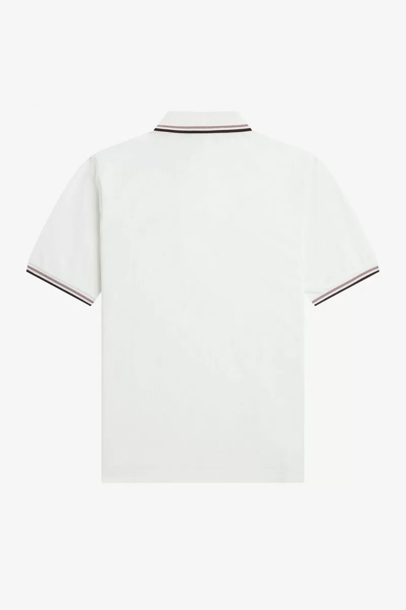fred perry g3600 damskjorta snövit mörkrosa bränd tobak