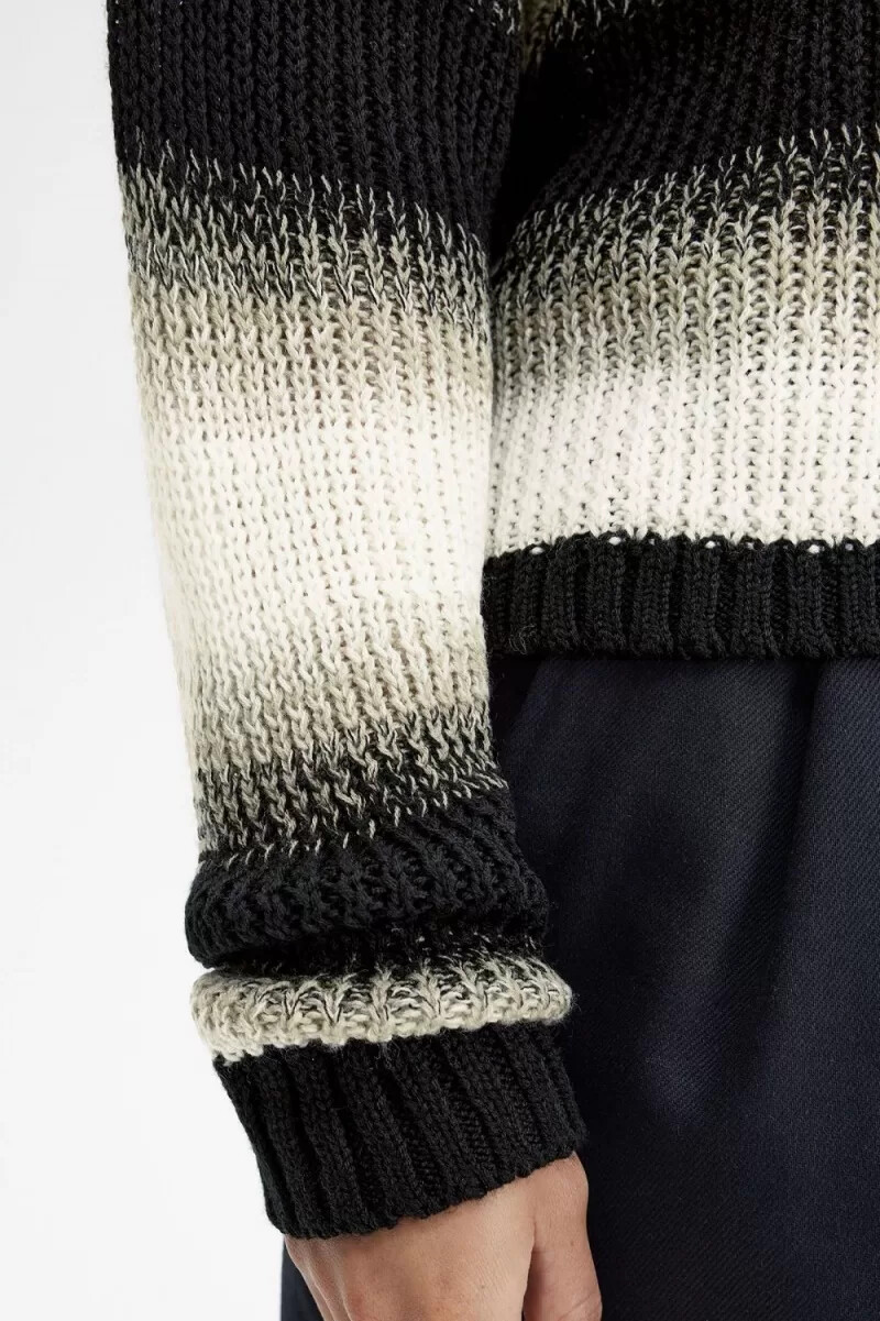 fred perry randig Öppen stickad damskjorta svart