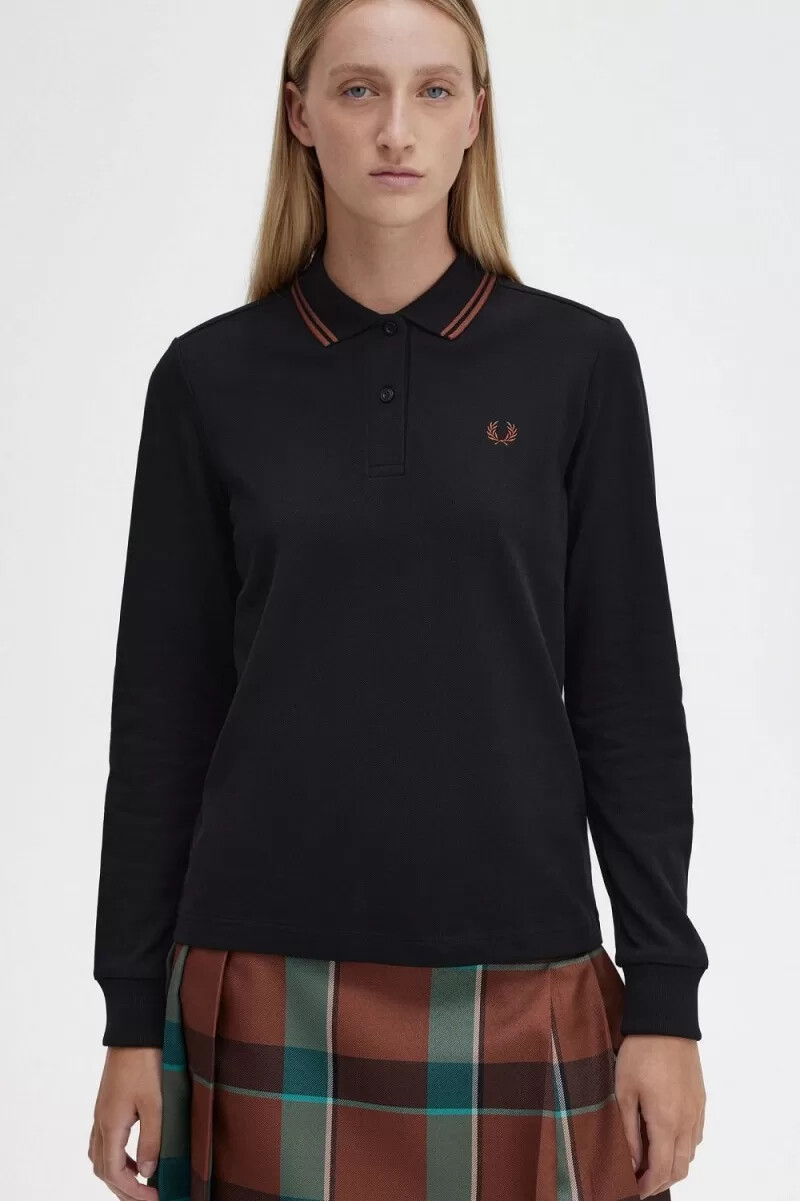 fred perry g3636 damskjorta svart whiskybrun