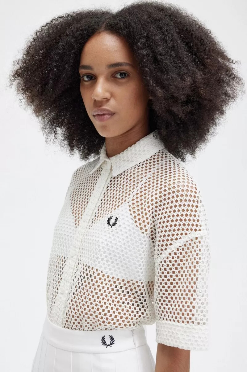 fred perry Öppenstickad damskjorta snövit