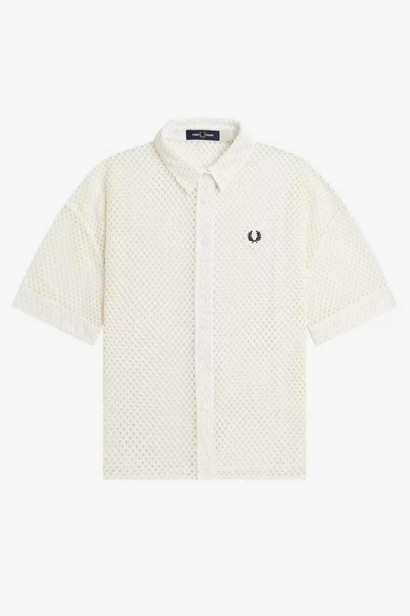 fred perry Öppenstickad damskjorta snövit