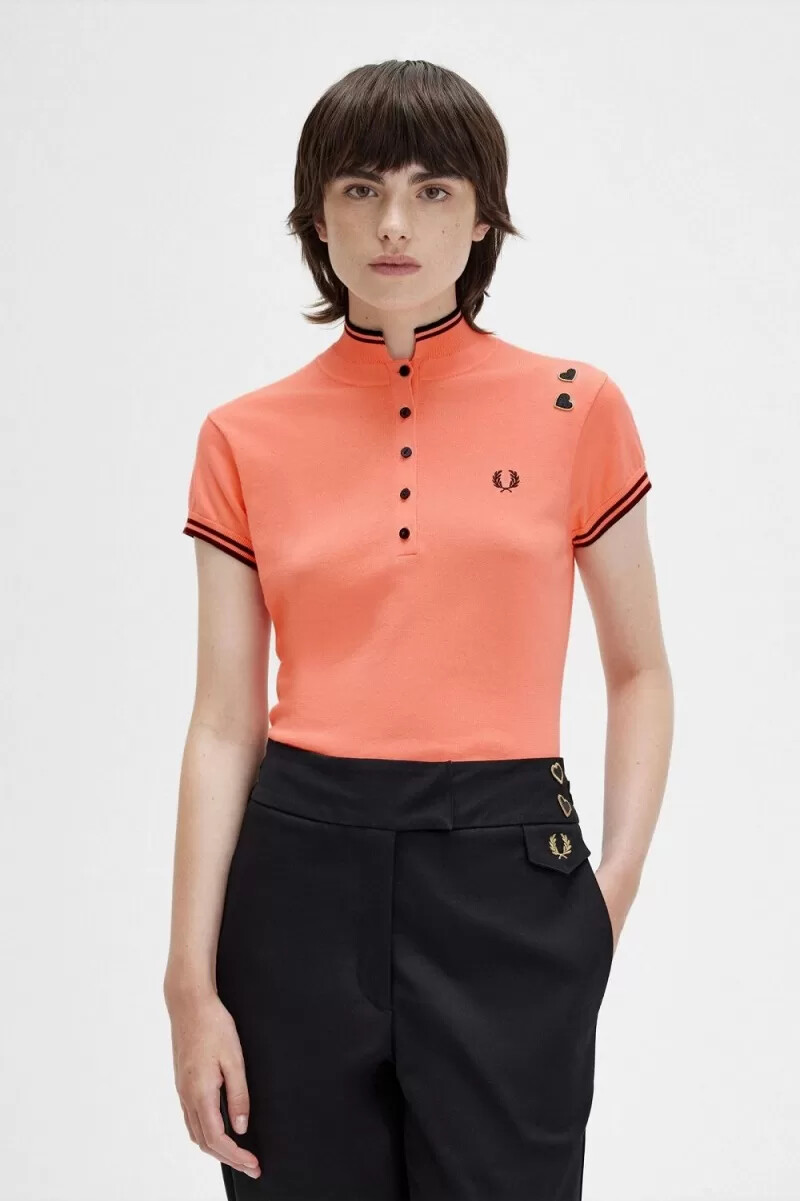 fred perry stickad damskjorta coral heat