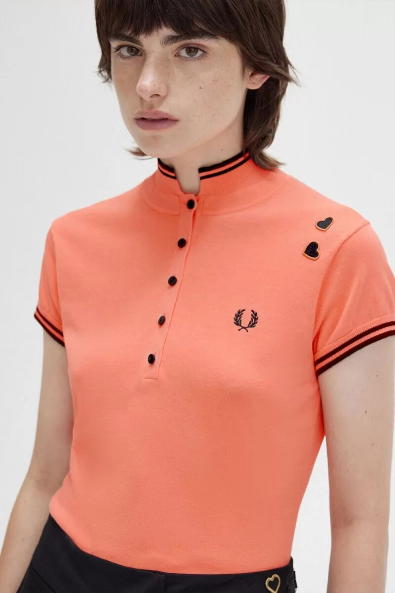 fred perry stickad damskjorta coral heat