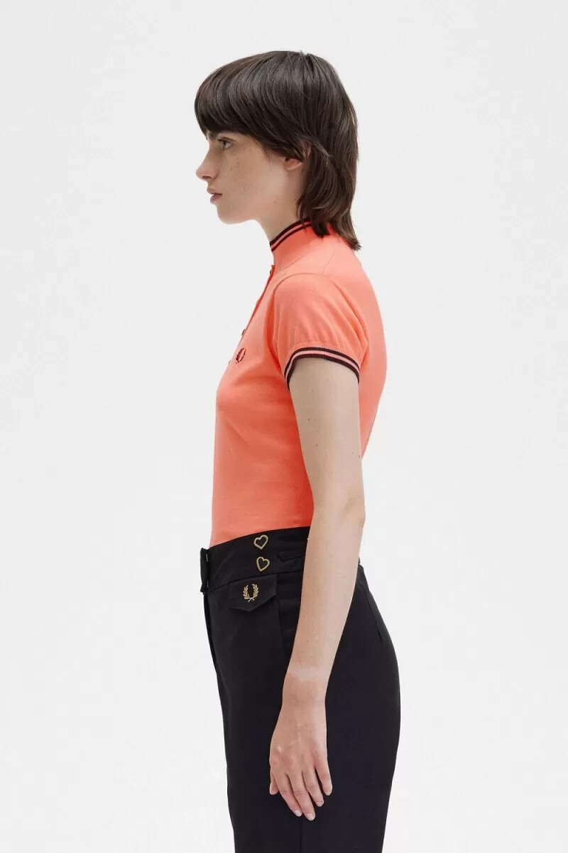 fred perry stickad damskjorta coral heat