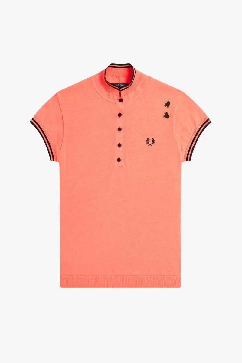 fred perry stickad damskjorta coral heat