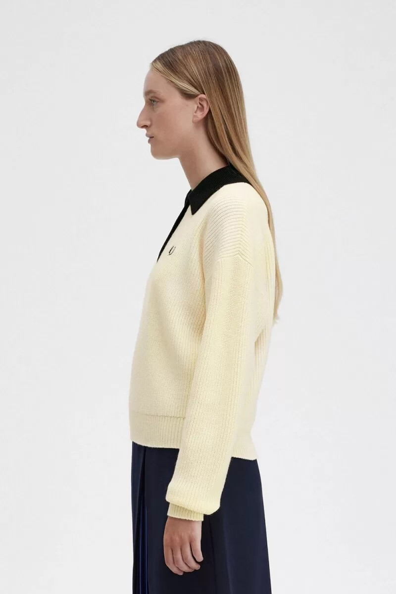 fred perry stickad damskjorta beige