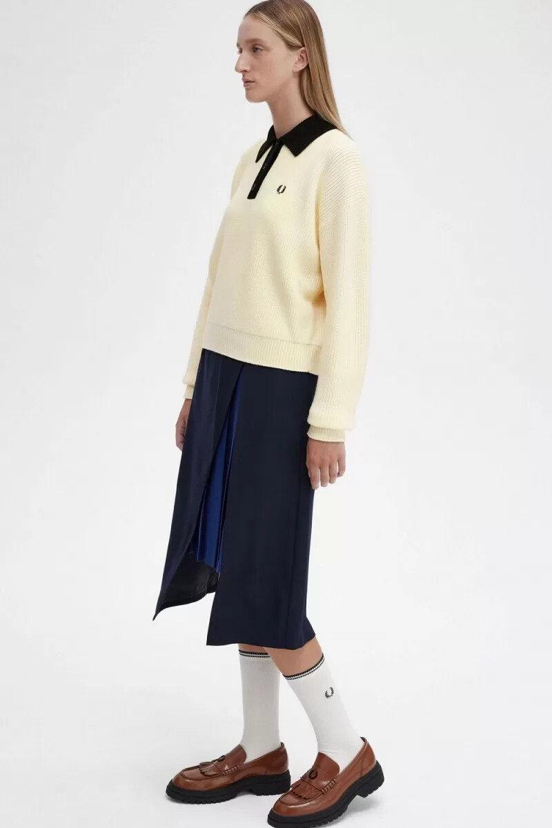 fred perry stickad damskjorta beige