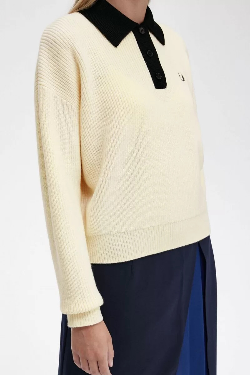 fred perry stickad damskjorta beige
