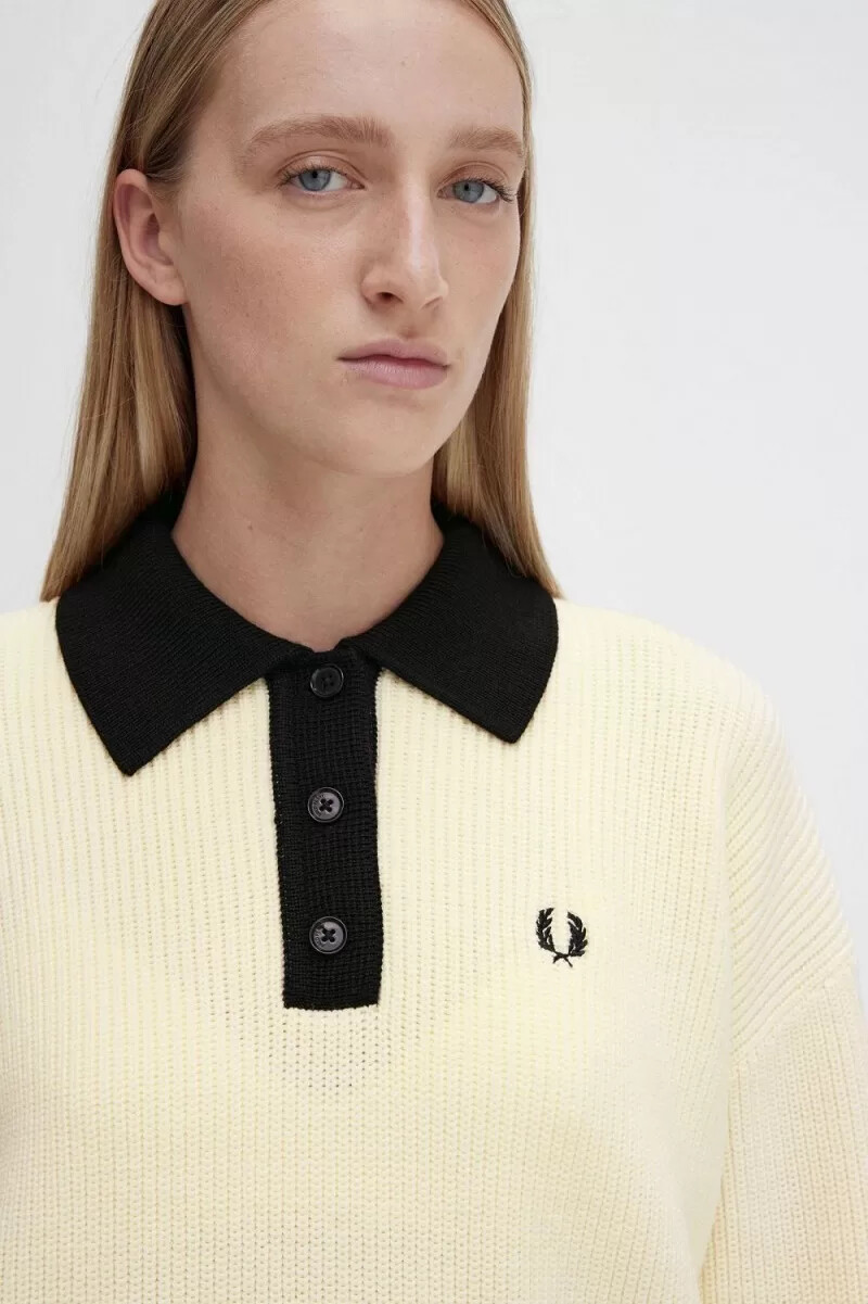 fred perry stickad damskjorta beige