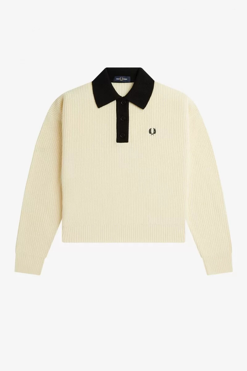 fred perry stickad damskjorta beige